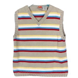 Mcdonald's Kids Sweater Vest Youth 5T Tan Yellow Red Striped Flax Combo Pullover